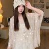 New Chinese ethnic style embroidered flower shawl antique buckle cardigan loose long women's cotton and linen travel scarf