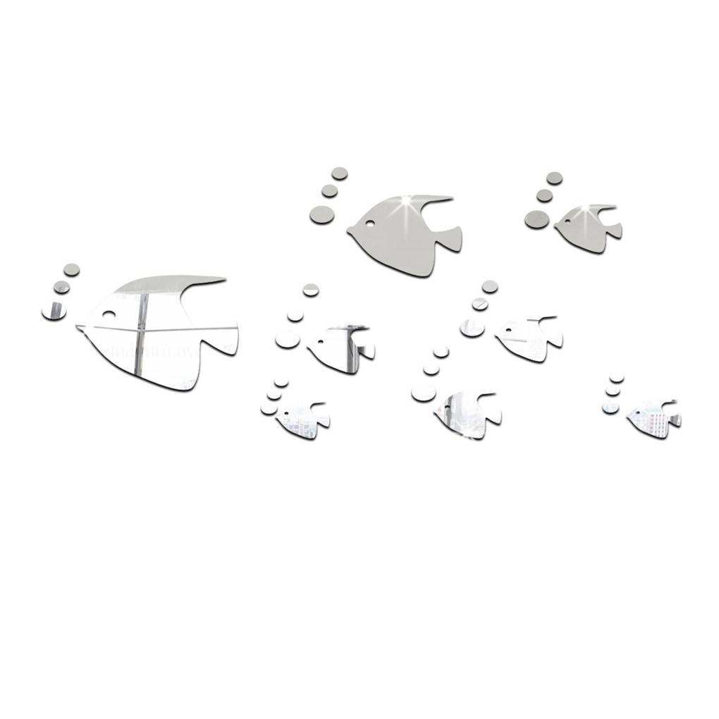 Съемный стикер на стену с морской рыбой и пузырем, 3D зеркальные наклейки, настенная роспись, сделай сам, наклейка, домашний декор