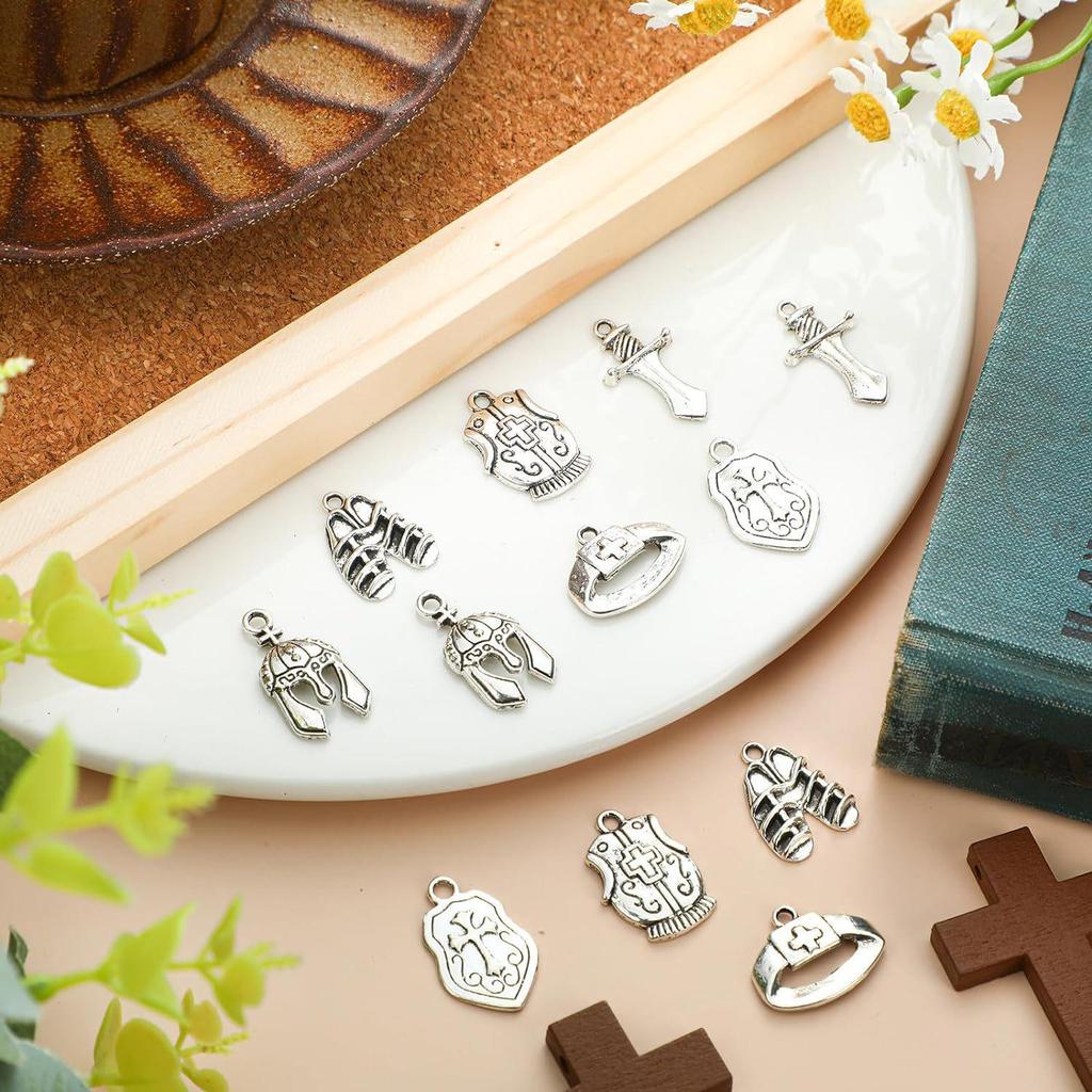 Комплект украшений из сплава своими руками: Шлем на библейскую тему, Доспехи, Щит, Меч, Шармы для браслетов, ожерелий, серег или подвесок