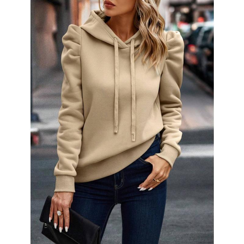 Women's Autumn and Winter Lapel Hooded Solid Colour Long Sleeve Casual Sweatshirt