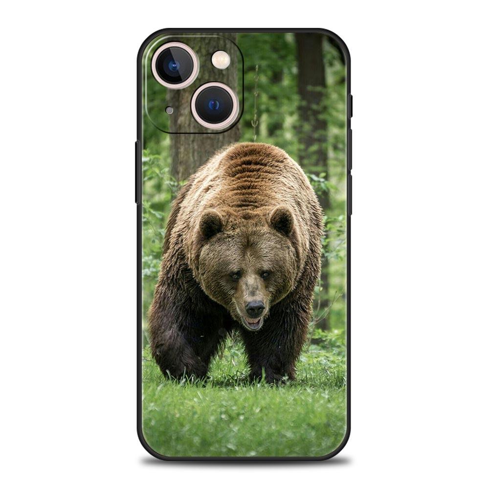 Забавный роскошный чехол для телефона с бурым медведем для iPhone 13 15 14 12 11 Pro MAX XR X SE XS 7 8 Plus, мягкий силиконовый черный чехол