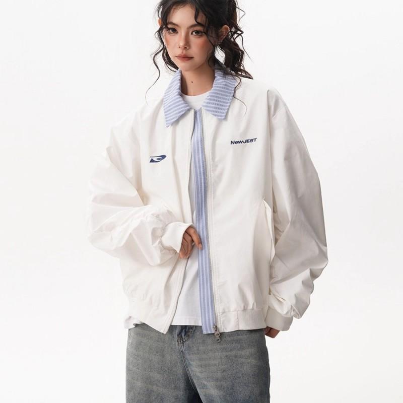 Унисекс Оверсайз Куртка с Цветным Блоком на Воротнике Streetwear Повседневная Рабочая Одежда Пальто