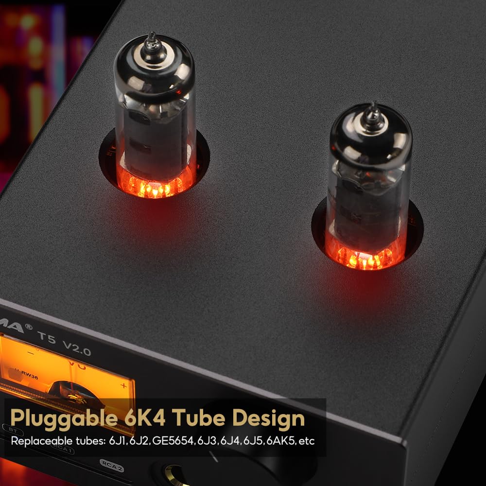 Усилитель для наушников AIYIMA T5 HIFI TUBE Tube 6K4 Bluetooth TDA7498E Поддержка усилителя для домашней аудиосистемы V2.0 5.1 QCC3034+NE5532 160W2 SBC, AAC,