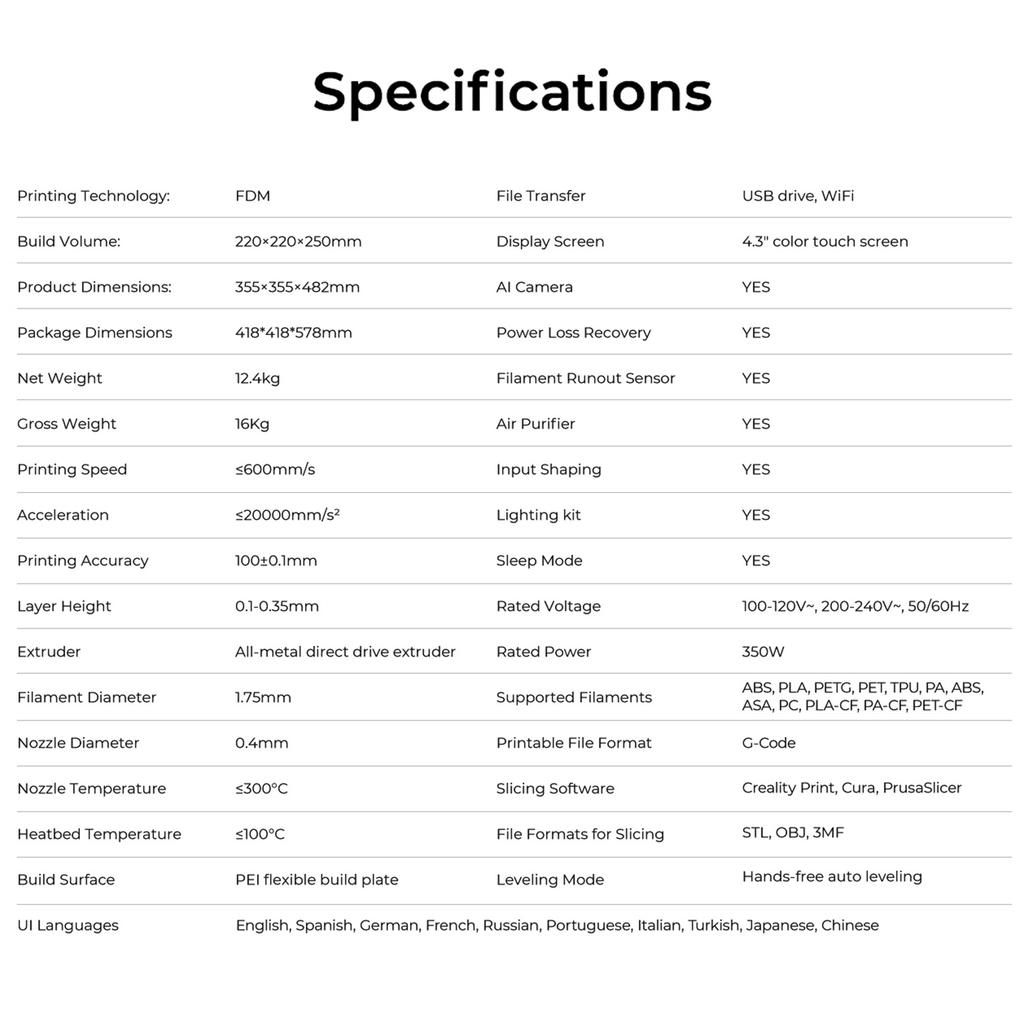Creality K1C 3D-принтер 600 мм Высокоскоростные 3D-принтеры FDM с Al-камерой Observant Цельнометаллический горячий