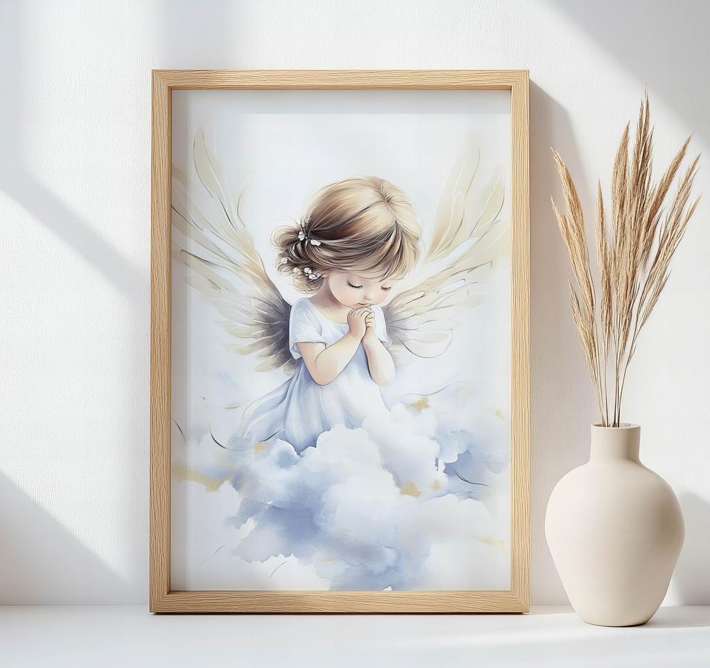 Plakat Anielskie Modlitwy Dziewczynki Plakat Anielskie Modlitwy Dziewczynki, 50X70 Cm, Bez Ramy, Płótno Premium Na Blejtramie