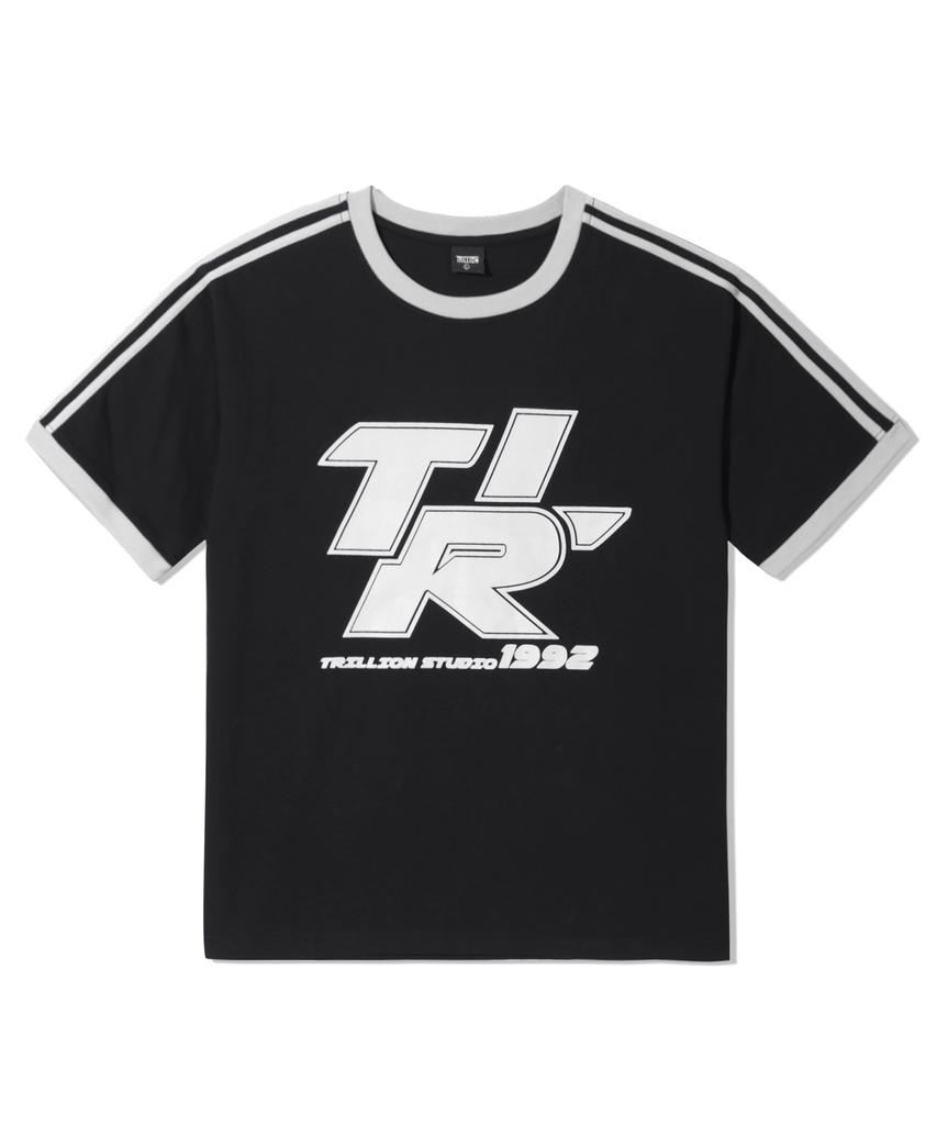 TRILLION Track Line Graphic Ringer Half T-Shirt_Black