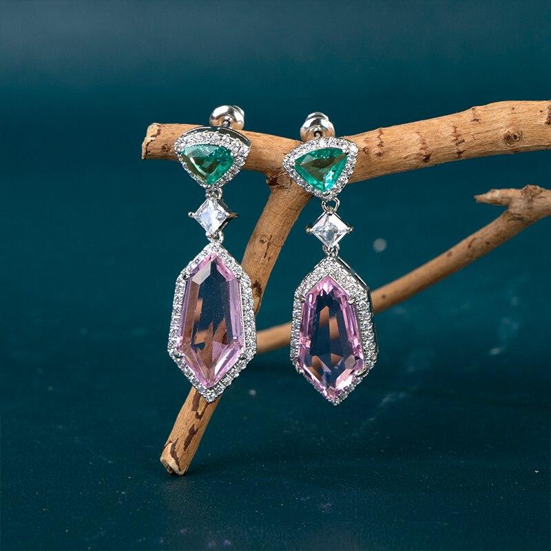 POMOiii Разноцветные женские серьги с кубическим цирконием для винтажной вечеринки, высокое качество, серебряные висячие серьги, ювелирные изделия