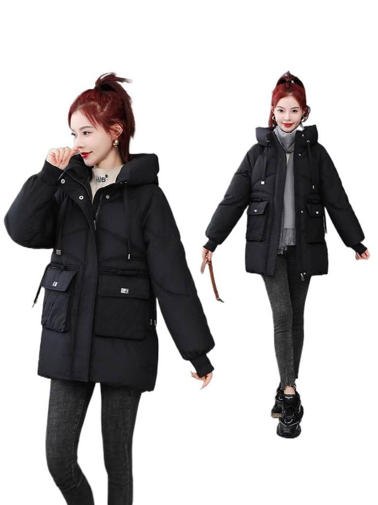 Down cotton-padded clothing women's medium and long winter loose thickened cotton-padded clothing casual women's cotton-padded jacket loose and casual