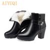 Ankle Boots Genuine Leather Women High Heel Shoes Boots Shoes Women Wool Warm Trend Snow Boot