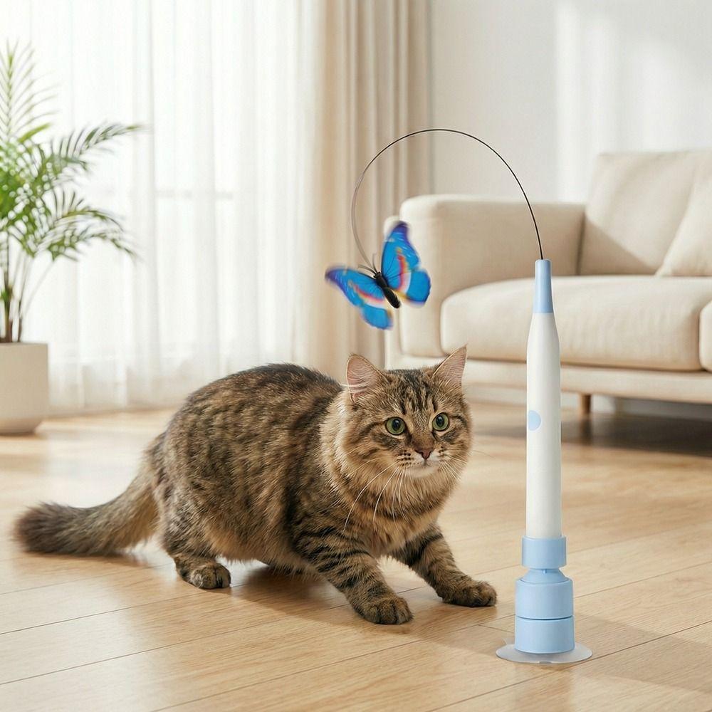 Long Rod Electric Cat Toy Steel Wire with Suction Cup Self-entertaining Toy 360° Swivel Automatic Cat Teaser Interactive Play