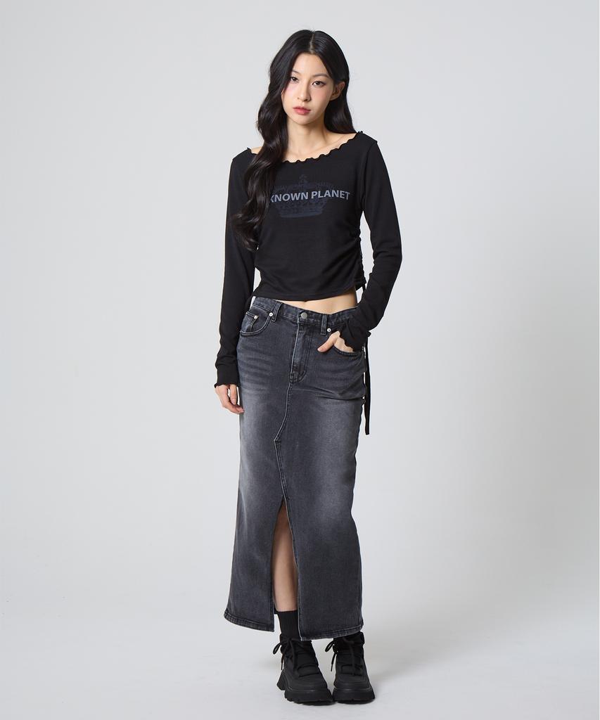 Unknown Planet Denim Long Skirt Sand Black