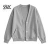 Fall Winter Casual Jacket Women Button Front V-Neck Cardigan, Solid Color Oversized Sweatshirt with V Neck Cardigan Dual Pockets, Long Sleeve