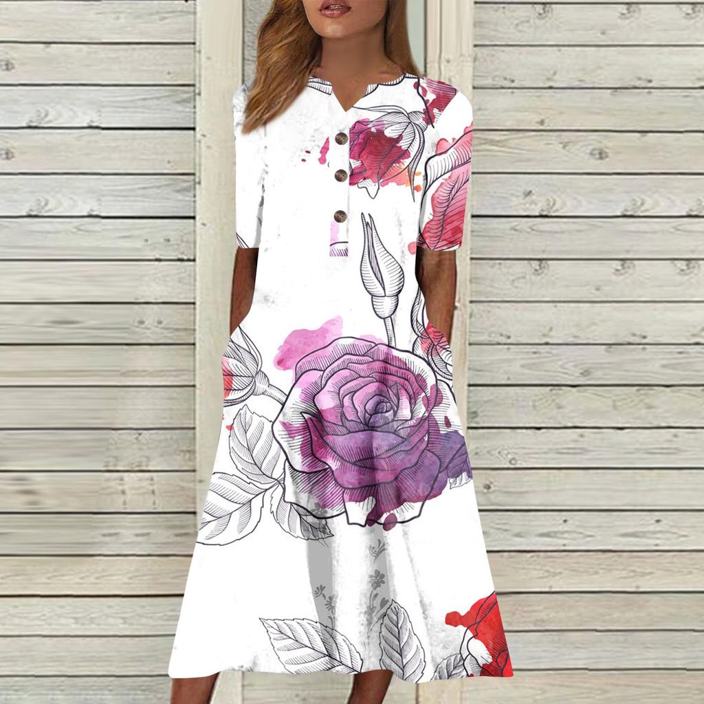 Женское платье с v-образным вырезом и короткими рукавами, повседневное платье с принтом в горошек и карманами