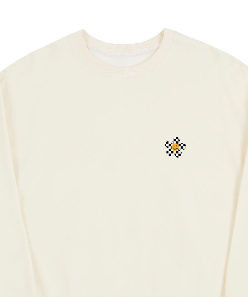 GRAVER [Unisex] Checkerboard Small Flower Sweatshirt_Cream