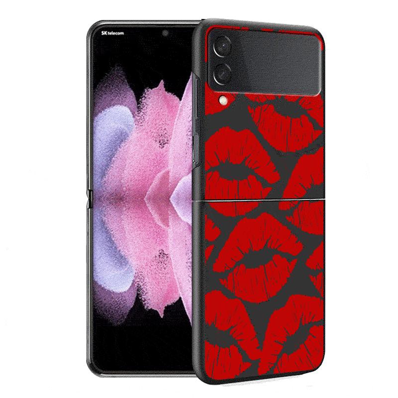 Gothic Style Black Lip Case for Samsung Galaxy Z Flip 4 3 5 5G Flip Shockproof Capa 6.7 Inches Black Hard PC ZFlip 4 Phone Cover