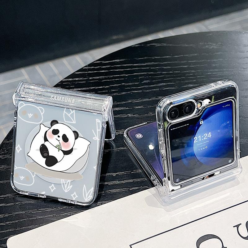 3 шт. складной противоударный чехол для Samsung Z Flip6 Flip5 Flip4 для Magsafe Magnetic Cartoon Pandas Pattern Clear Hard Pc Slim Case Cover