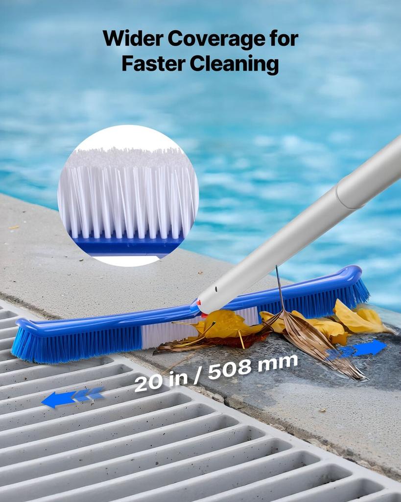 Swimming Pool Cleaning Kit, Includes 2 Detachable Brush Heads (508 mm / 139.7 mm) and 2 Pool Skimmer Nets, 4-in-1 Inground/Above Ground Pools Cleaning