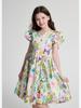 Girls' Fresh and Fashionable Printed Small Fly Sleeves Pure Cotton Dress
