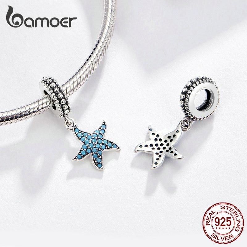 BAMOER Подвеска в виде морской звезды, подвеска из стерлингового серебра 925 пробы, морское существо, океанские подвески для браслета