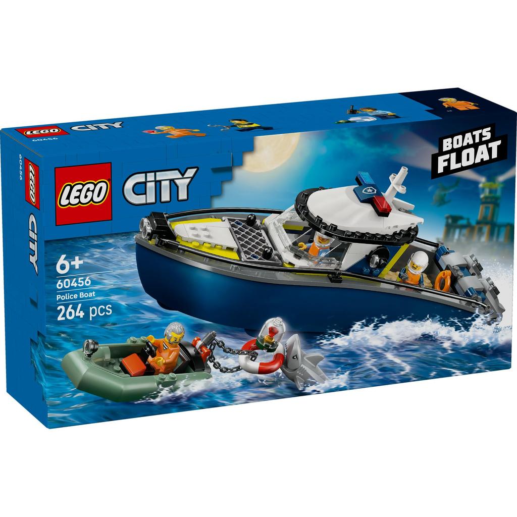 Игрушка LEGO City Погоня на полицейской лодке - Подарок на день рождения, Строительные блоки, Образовательная игрушка для мальчиков и девочек, Возраст 6, 7, 8, 9, Включает полицейскую машину, Транспортное средство