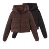Womens Short Hooded Cotton Puffer Jacket Solid Color Warm Winter Coat Casual Streetwear Outwear