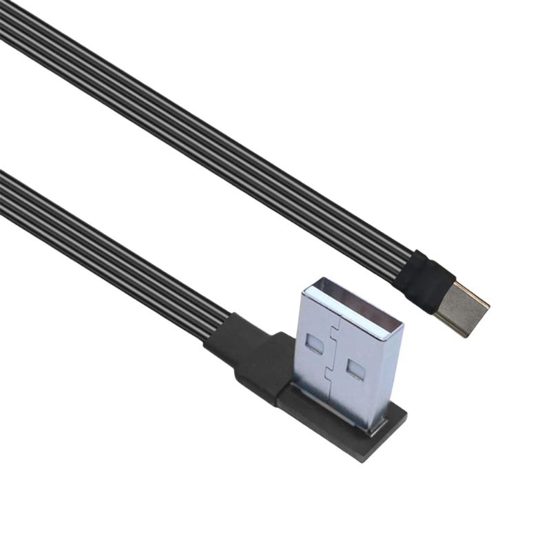 Плоский гибкий Г-образный 90 градусов USB Male на Type C Кабель для зарядки и передачи данных 10 Вт для мобильного телефона ноутбука