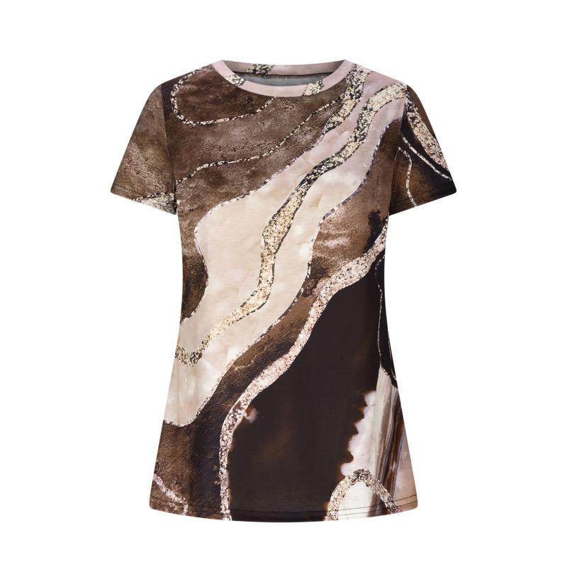 Женский летний топ, модный расписной принт, повседневный свитер с круглым вырезом и короткими рукавами, футболка