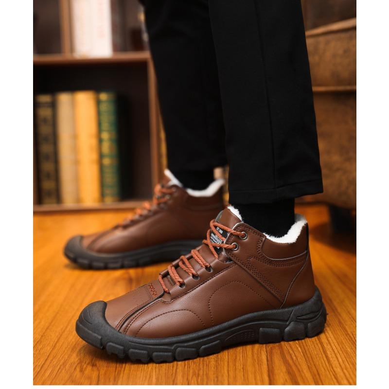 Men's Large Size Fleece-Lined Warm High-Top Snow Boots Outdoor Cotton Shoes.
