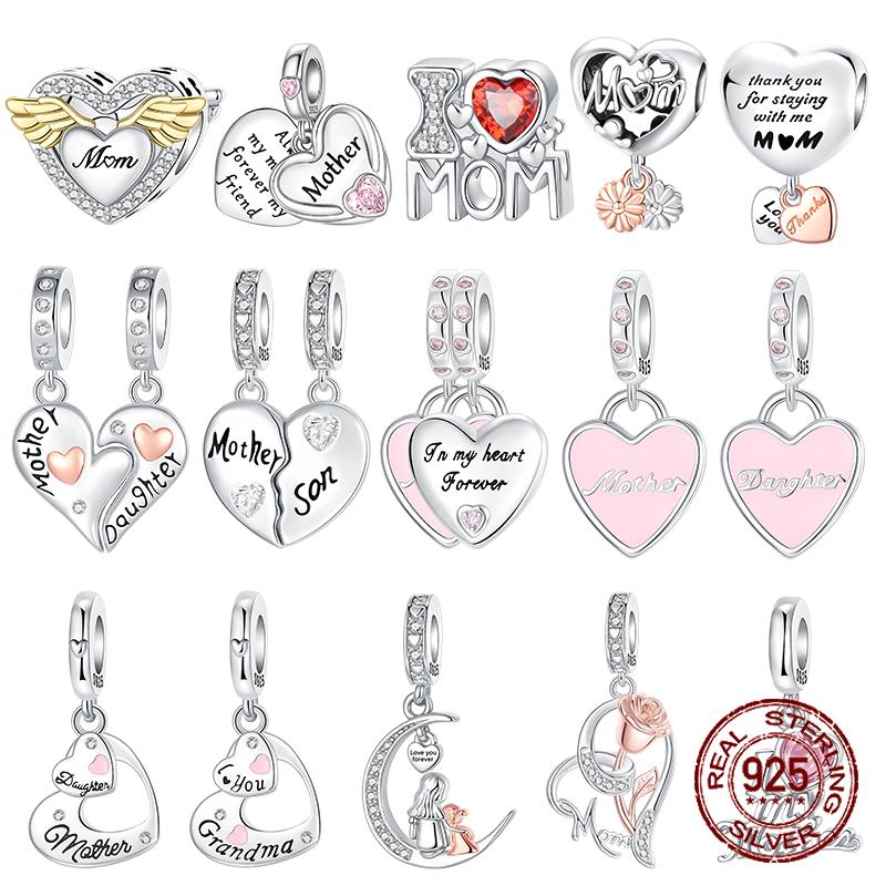 Медные Шармы в форме сердца для дочери и мамы, подходят для браслетов с диаметром отверстия 4 мм, изысканные украшения DIY на День матери в подарок