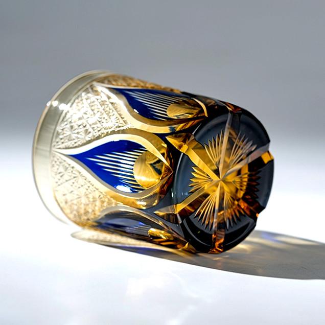 Handmade Japanese Style Edo Kiriko Whiskey Glass Tumbler Colored Hand Cut To Clear Glasses Color Tinted Old Fashioned Glasses