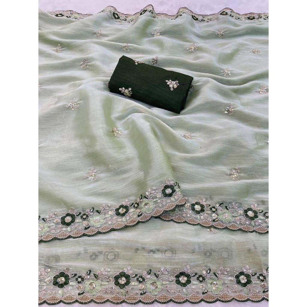 Премиальный шифон с вышивкой на палле и многониточной вышивкой с каймой, выполненной в технике арко-кат