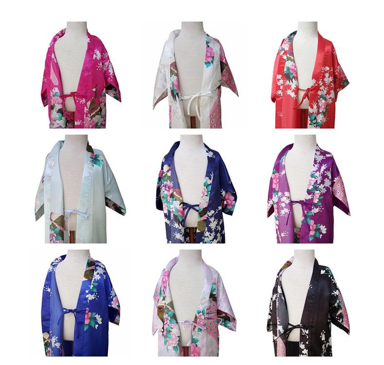 Летняя ночная рубашка для девочек с принтом павлина и пиона, шелковая на ощупь, халат