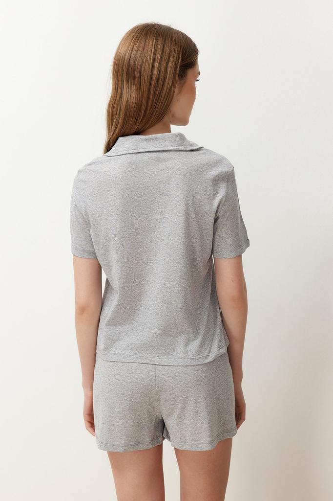 Women's Fashion New Pajama Set Cinnamon 100% Cotton Teddy Bear Embroidered Shirt-Shorts Knitted Pajama Set