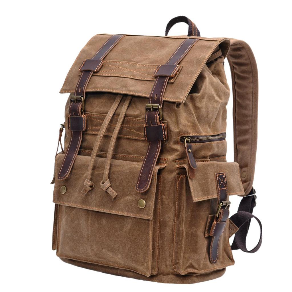Retro Multi-Pocket Waxed Canvas Travel Backpack for Men