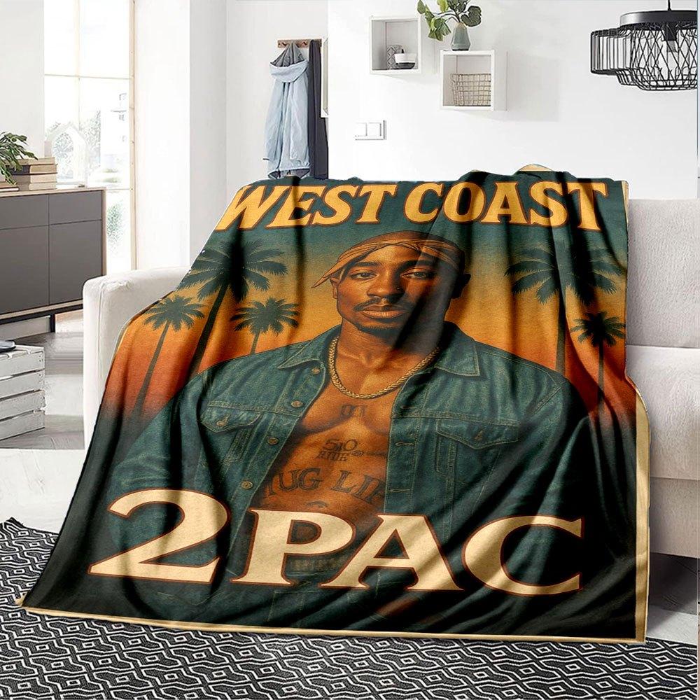 1pc 2PacHip Hop Blanket Soft Lightweight All Season Multi Purpose Throw for Sofa, Bed, Office & Picnics, French Style with Iconic Album Art & Quotes