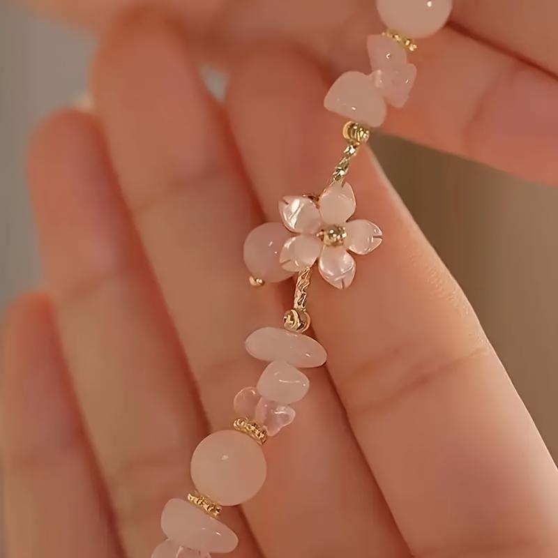 1 шт. элегантный браслет из стеклянных бусин с цветами сакуры и подвеской-цветком, женские украшения на все сезоны