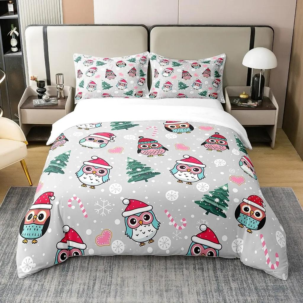 Owl Duvet Cover Bird Decor Bedding Set Printed Comforter Cover for Boys Girls Children Teens Bedroom Decor with 2 Pillow Case