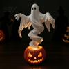 Glowing Ghost Ornament for Home Swirling Pumpkin Yard Lamp, Lighted Spooky Statue, Warm LED Outdoor Scary Night Light Party Decor, Fall Autumn Garden