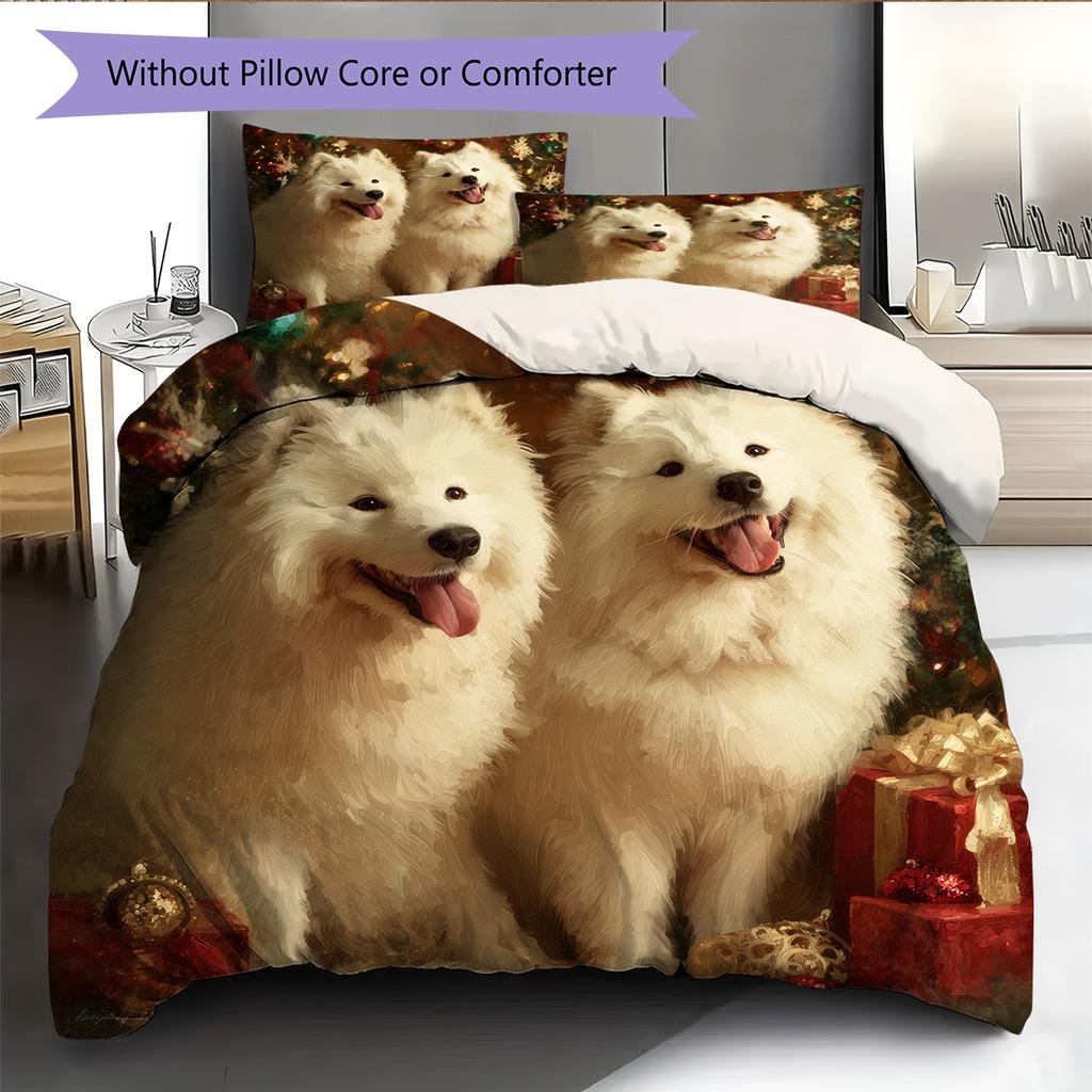 Two Samoyeds Pattern Bedding Home Decoration Birthday Gift (1 * duvet cover + 2 * pillowcase, without core)