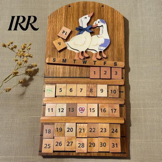 Wooden Flip Calendar Handmade Vintage Perpetual Reusable Wall Mounted Adjustable Date with Interchangeable Blocks Rustic Hummingbird Floral