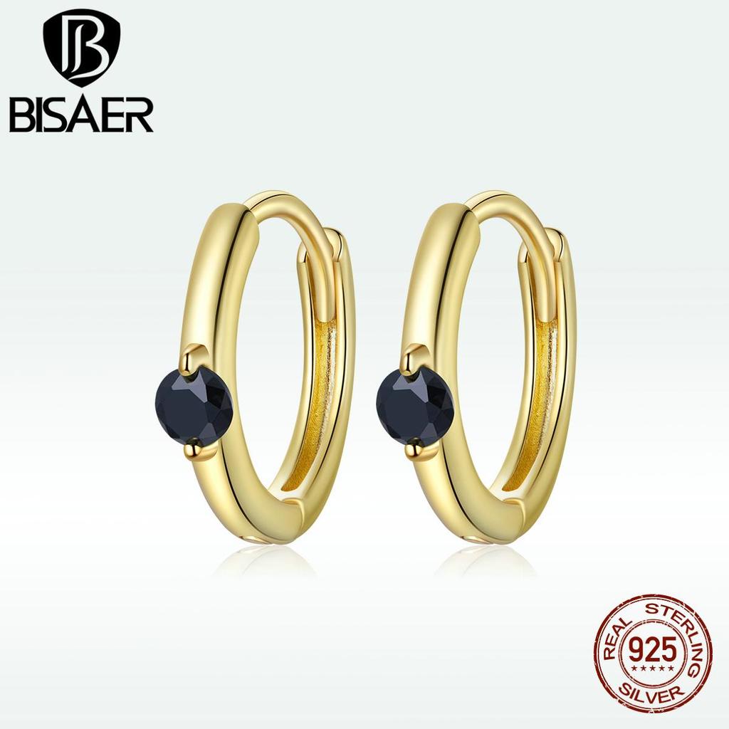 Bisaer 925 Sterling Silver Hypoallergenic Earrings Colorful Cubic Zirconia Women Ear Buckles