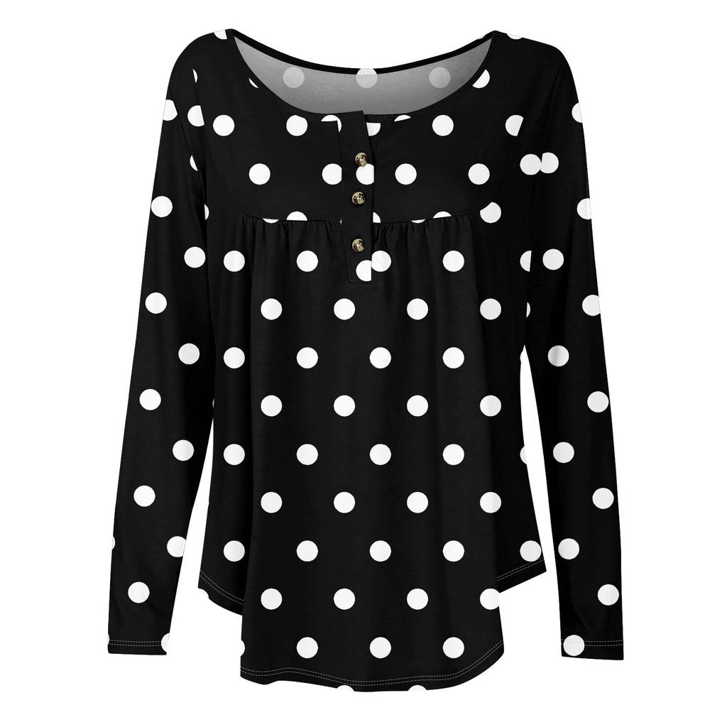 Женская туника с длинным рукавом, свободные топы, повседневные топы оверсайз, плиссированная туника, застегивающаяся на пуговицы, повседневные женские топы с принтом