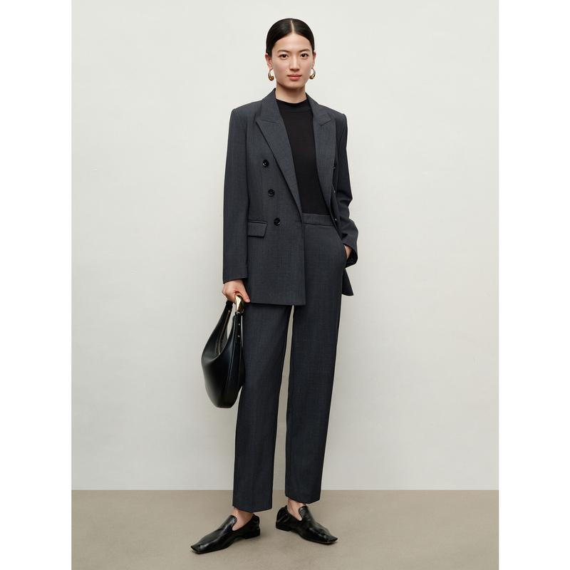 Jiuzi Anna Kou minimalist texture spun wool comfortable casual trousers for women 2024 autumn new collection