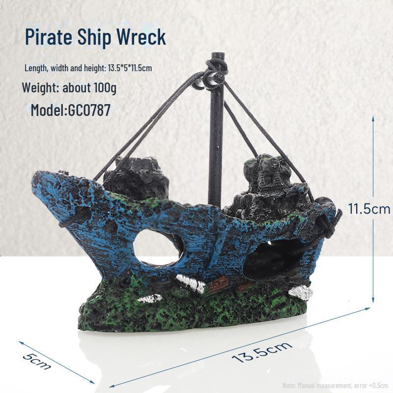 Декорация для аквариума в виде смоляного пиратского кораблекрушения с реалистичной детализацией