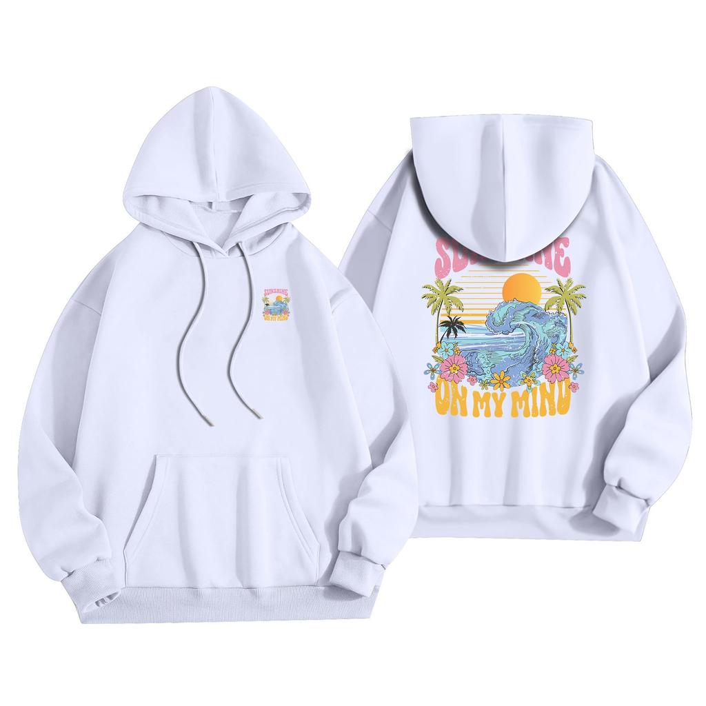 Women's Fashion Lightweight Long Sleeve Pullover With Pockets Flowers Print Hoodie