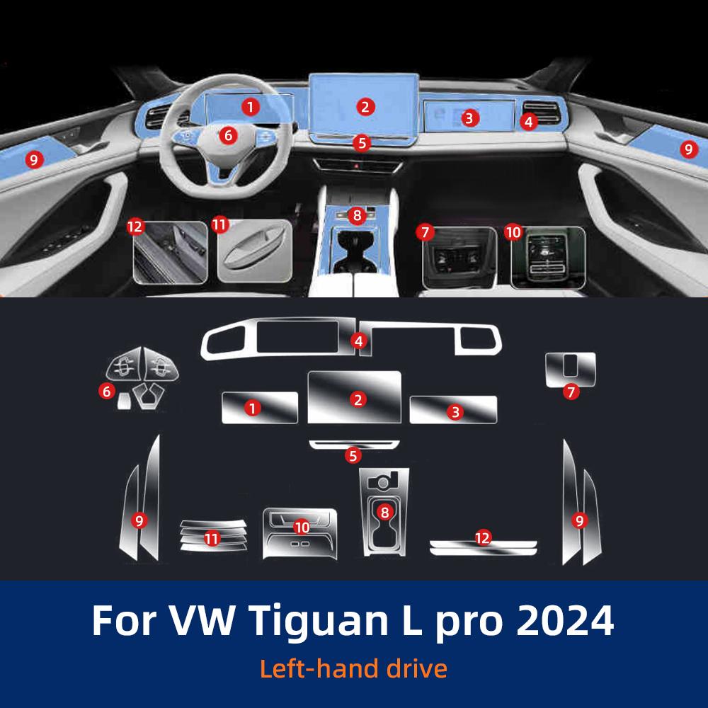 Для Volkswagen Tiguan L Pro VW 2024 2025 ТПУ Защитная пленка Прозрачная Внутренняя Центральная консоль Панель переключения передач Антицарапины Аксессуары