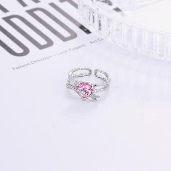 Women Ring Double Layer Adjustable Open Design Eye-catching All-match Jewelry Gift Pink Faux Crystal