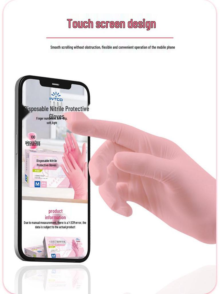 Disposable Pink Nitrile Gloves - Food Grade, Protective for Kitchen, Cleaning, and Housework