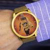 Silicone Stainless Strap Violin Bass Musician's Gift Yellow Golden Instrument Design Dia 45mm Men's Quartz Watches