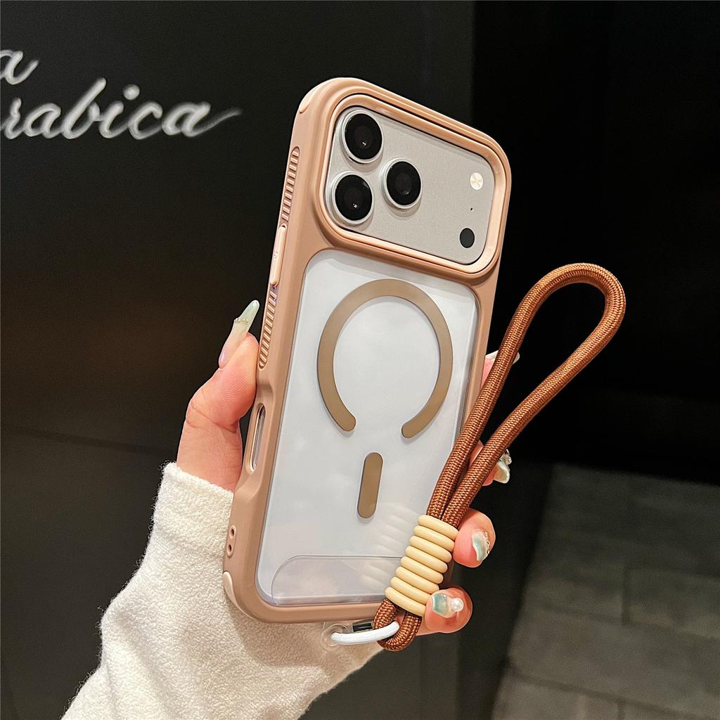 Применимый чехол для мобильного телефона iPhone 17Pro крутой чехол для мобильного телефона с магнитом высокой четкости Apple 16 с веревкой для руки противоскользящий чехол